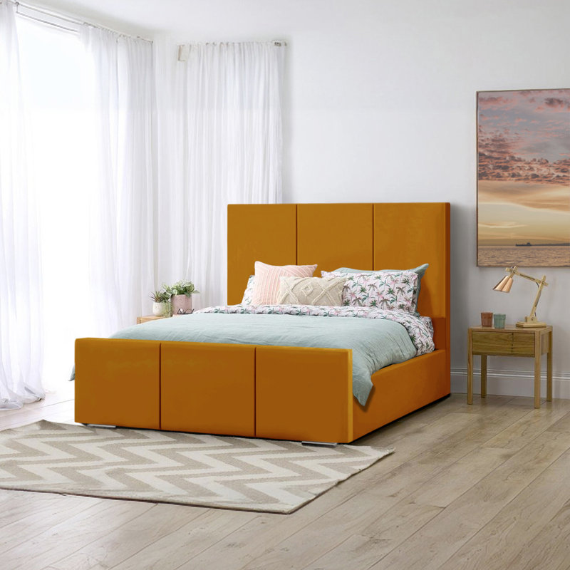 Andreq Upholstered Bed, Double (4'6), Turmeric