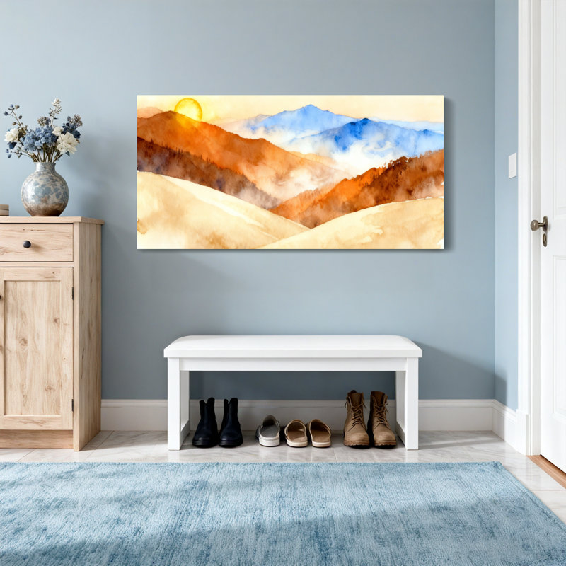 «Landscape & Nature Mountain Landscape Watercolor Sunset Scene», reproduction d'art, H 20 po x l 40 po