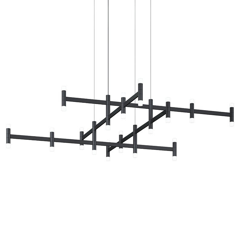 Lustre Systema Staccato 57" à 28 lumières, structure carrée, noir satiné, L 57 po x l 57 po x H 24,25 po, Noir satiné