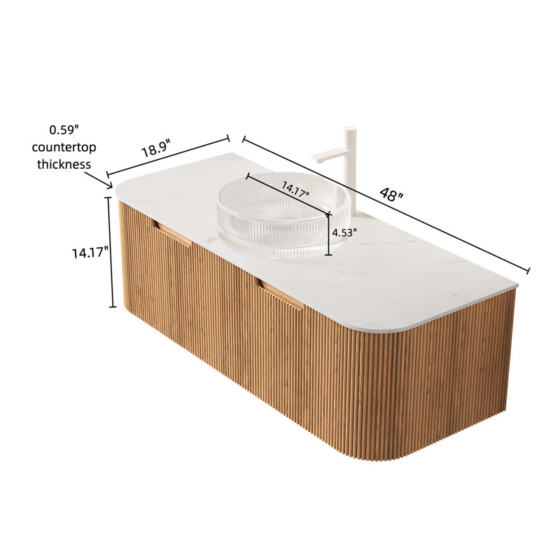 Meuble-lavabo et lavabo flottant moderne en bois naturel