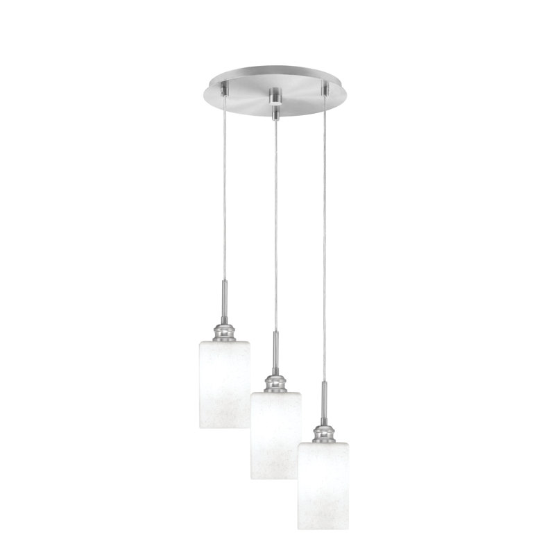 Luminaire suspendu grappe 3 lumières Edge avec verre carré transparent de 4 po Edge, Nickel brossé