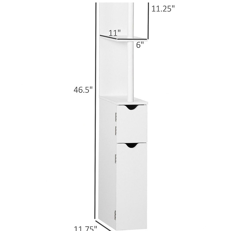 Grande armoire de rangement pour salle de bain, tour à linge autoportante avec 2 tablettes ouvertes et 2 armoires à portes