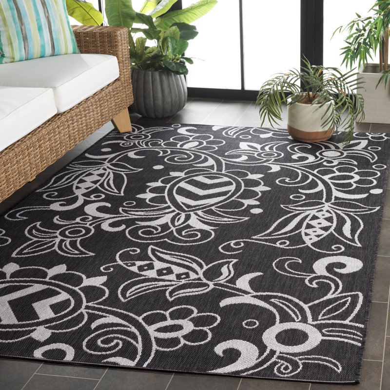 Tapis d'intérieur / extérieur floral Jie Performance, Rectangle 5 pi 3 po x 7 pi 6 po