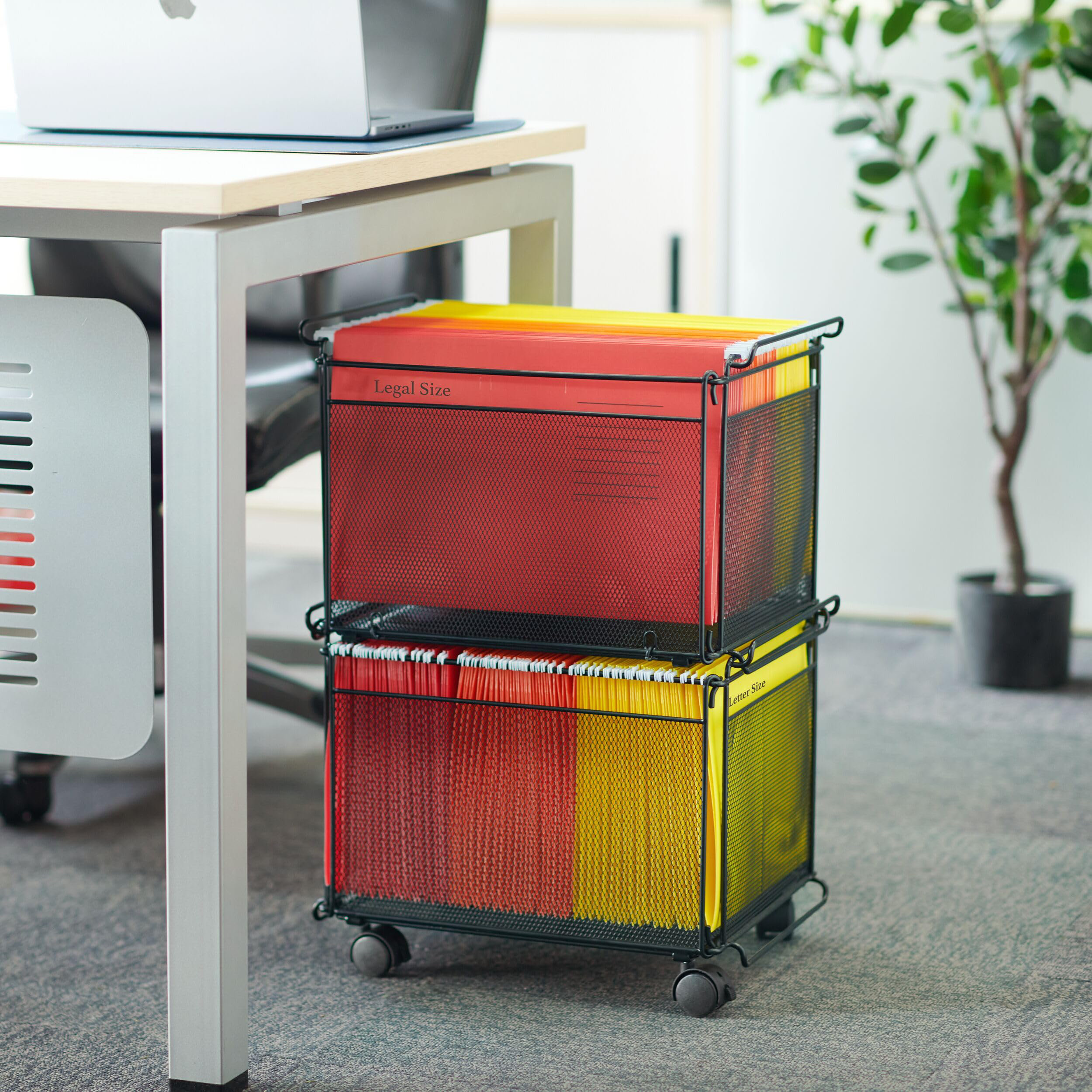 MASMIO Rolling Collapsible Stackable File Storage Organizer Basket ...