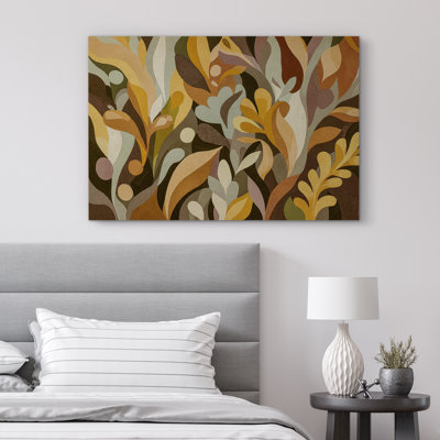 Rustic Brown Abstract Plants Botanical Classic Bedroom Artwork Framed Canvas Print Wall Art