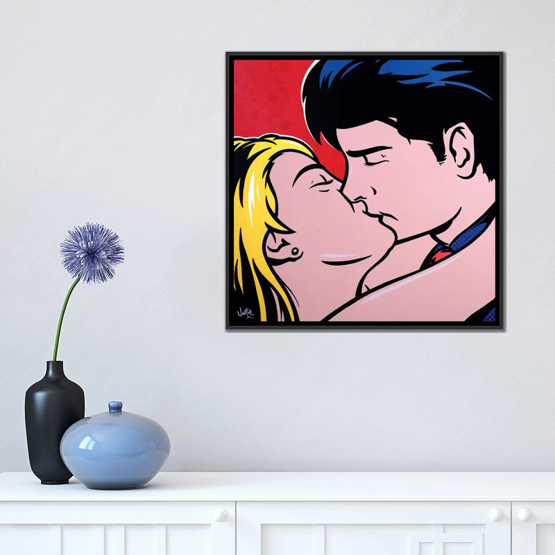 «The Kiss», impression sur toile, H 18 po x l 18 po x P 1,5 po, Toile avec cadre noir, Pas de tapis