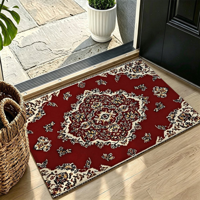Tapis d'entrée antidérapant à médaillon oriental rouge 120 x 80 cm