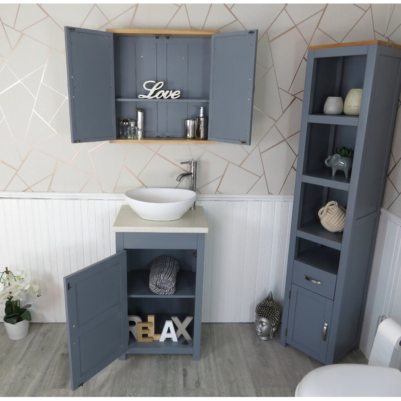 Scully 515mm Single Bathroom Vanity with Vessel Ceramic Basin, Grey, White Quartz