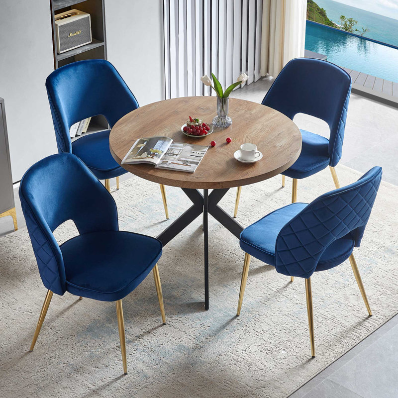 Lawanda 4 Seats Round Dining Table Set, Navy Blue