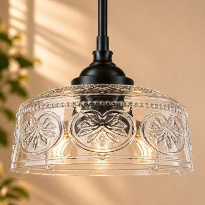 Black 3-light Pendant Light, Butterfly Shadow Clear Glass Shade, Adjustable Height Kitchen Island Lighting With E26 Base, Chandelier For Dining Room Bedroom Hallway