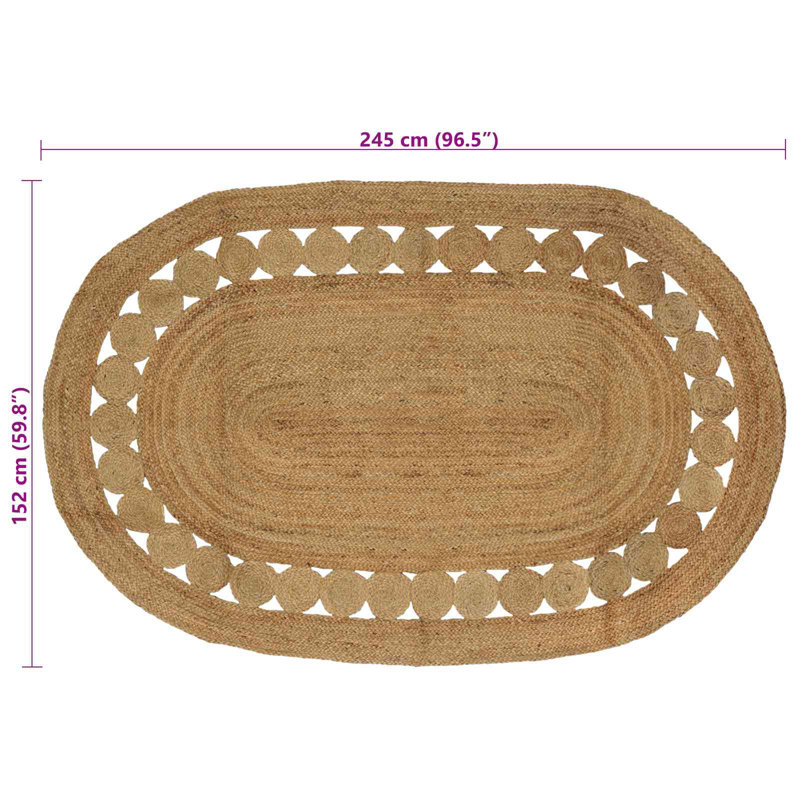 Hand Braided Area Rug, Brown, Oval 152cm x 245cm