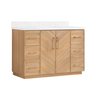 Meuble-lavabo simple Hayter en gris classique d'acacia avec plateau en pierre composite grain blanc