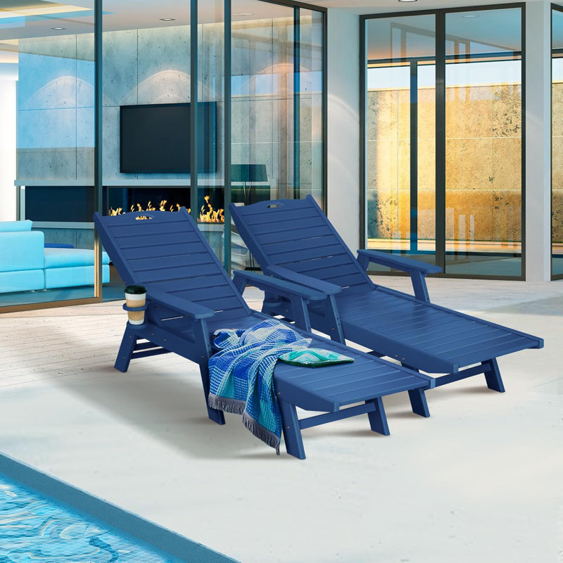Outdoor Chaise Lounge Hdpe Reclining Chair, Navy