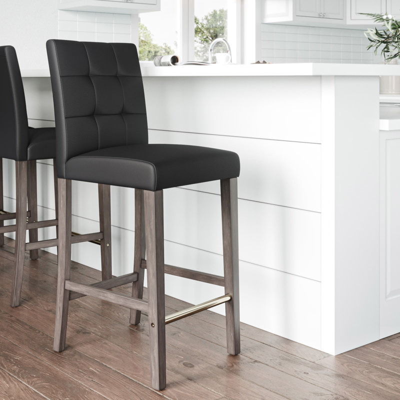 Tabouret de bar rembourré Herclides avec structure en bois massif, Graphite noir
