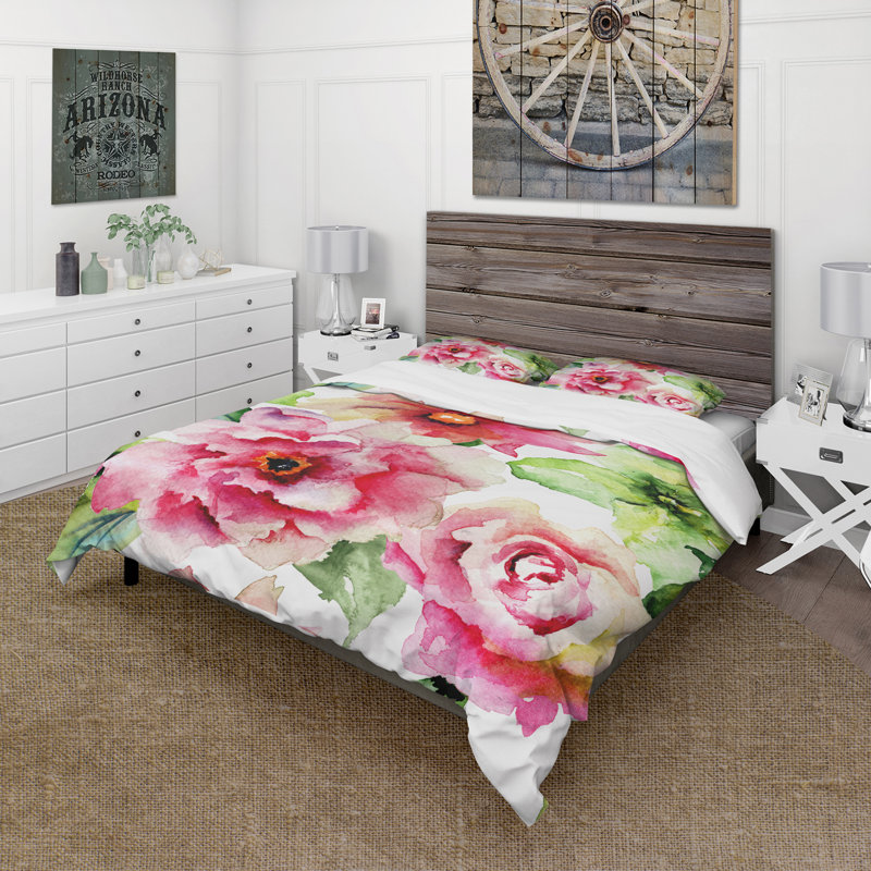 Roses et fleurs de gerber aquarelle - ensemble de housse de couette floral - microfibre de polyester
