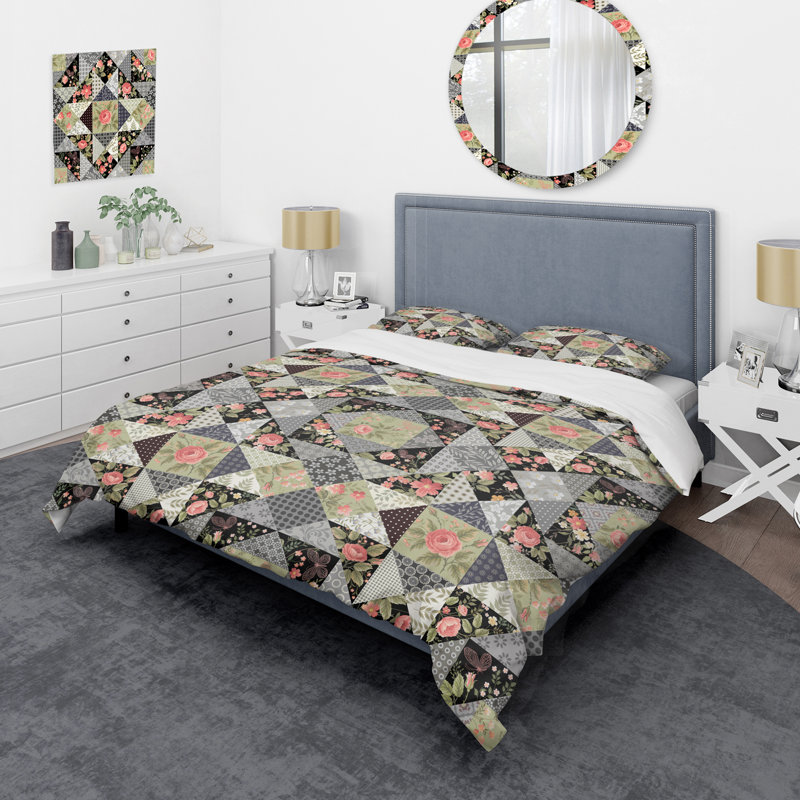 Green Flower Patchwork - Ensemble de housse de couette abstrait - Microfibre de polyester