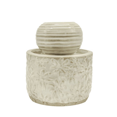 Foreside Home & Garden Floral Antique White Glaze Fountain Stoneware