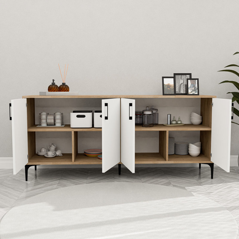 Stylish Console Table with Wall-Mount Option, Oak & White Finish, 70.9 x 31.5 x 17.7 inches | 100% Melamine Coated Chipboard, Durable Plastic Legs | Multiple Shelves for Storage, Modern Design for Living Room & Entryway