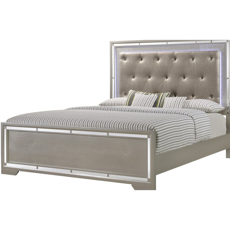 Lit Silver Champagne - tête de lit stable et confortable avec capitonnage