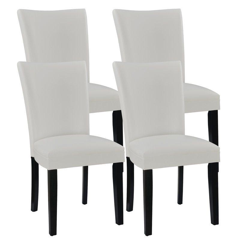 Collection Wexford, ensemble de 4 chaises de salle à manger Parsons de style Mid-Century, chaises de salle à manger rembourrées en similicuir avec pieds en bois massif, chaises à dossier haut pour salle à manger, coin cuisine ou coin-repas, blanc crème