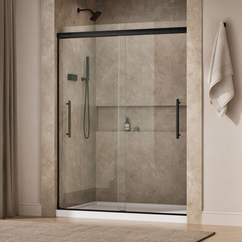 Pleat Frameless Sliding Bath Door, Black