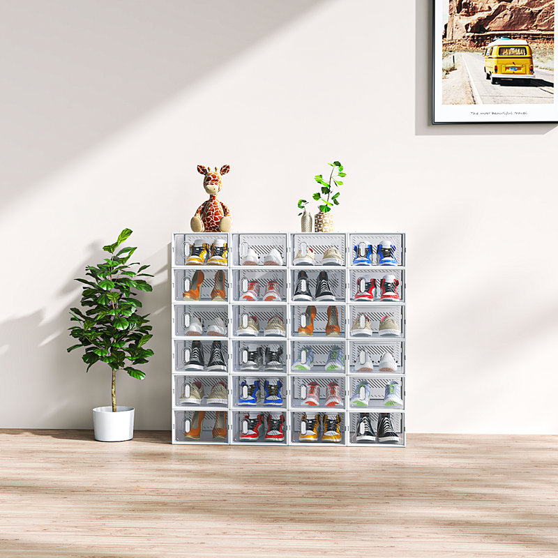  Shoe Storage Box Organizers Stackable (Set Of 24), Clear/White