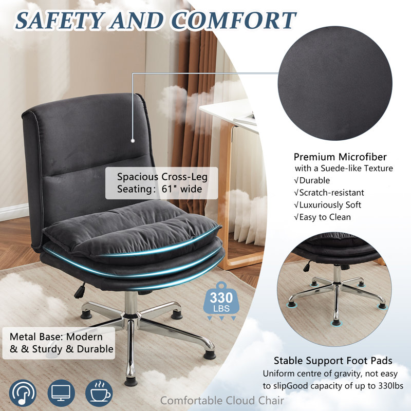 Upholstered Armless Task Office Chair without Wheels, Black 