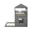 Lit superposé simple en bois sur lit double, lit mezzanine avec maisonnette, maison de campagne, échelle et garde-corps-678747283