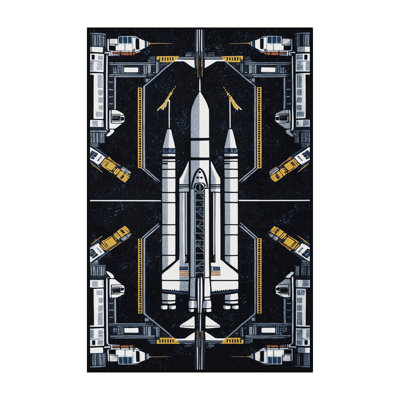 Machine Washable Transportation Gray Area Rug