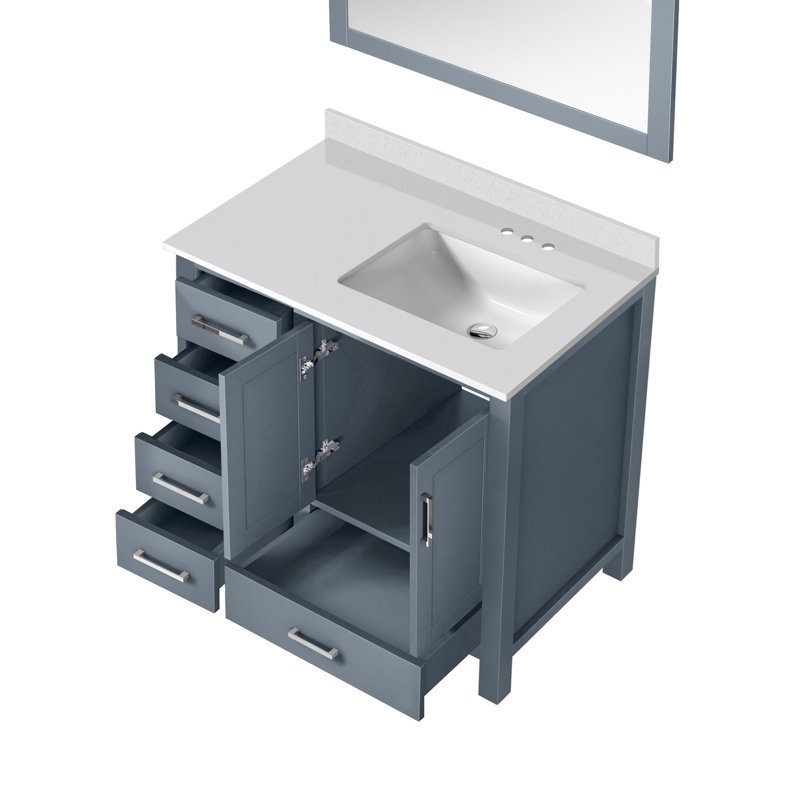 Meuble-lavabo décalé avec comptoir en quartz et miroirs, Gris foncé
