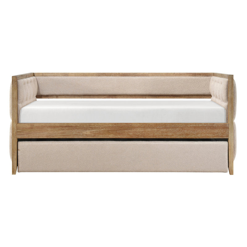 Lit de jour moderne rembourré beige avec couchette coulissante Boucle