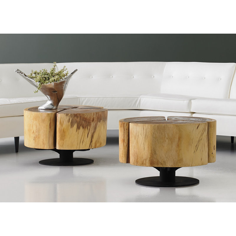 Clover Chamcha Wood Coffee Table with Black Metal Base