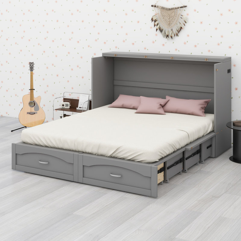 Lit escamotable mural Murphy avec tiroir et ensemble de prises et de ports USB