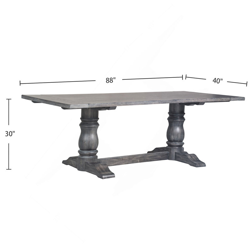Table rectangulaire à tréteaux avec piédestal double tourné, gris vieilli