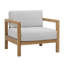 Boe Outdoor Olefin Upholstered Teak Wood Accent Chair, Light Grey