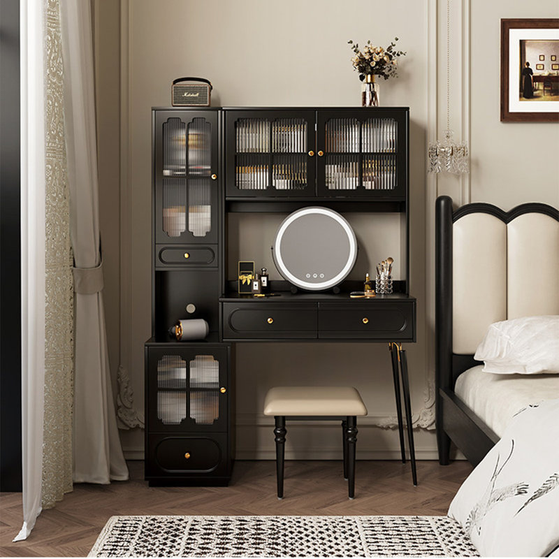 51.18"American-style vintage storage cabinet dressing table with makeup mirror, 61.73" H x 51.18" W x 15.75" D