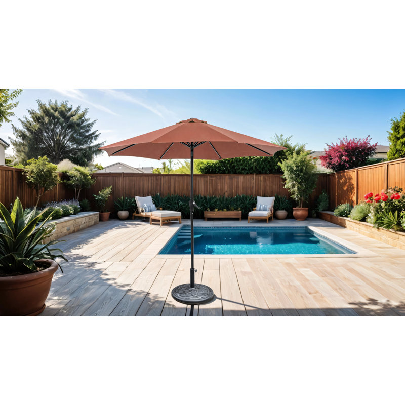 Parasol d'extérieur + base ronde 21 po, H 94 po x l 108 po x P 108 po, Rouge