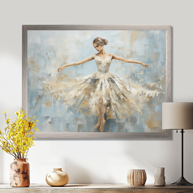 Beige doré minimalisme ballerine - ballet, art mural, H 34 po x l 44 po x P 1,5 po, Cadre argenté
