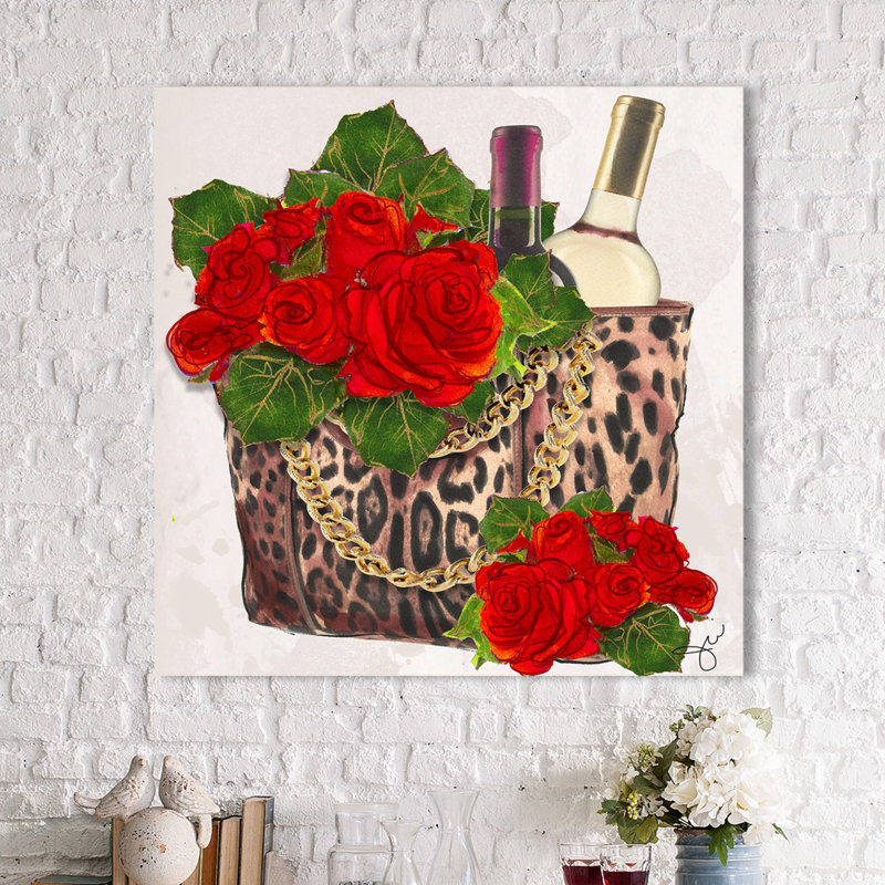 Vin et roses - reproduction sur toile, Toile tendue, H 18" x l 18" x P 1"