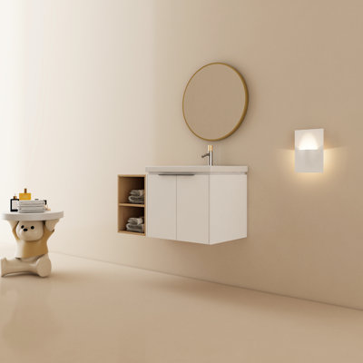 Meuble-lavabo mural blanc avec lavabo et charnière - armoire murale 35,13 po Profondeur des portes à fermeture douce au design moderne