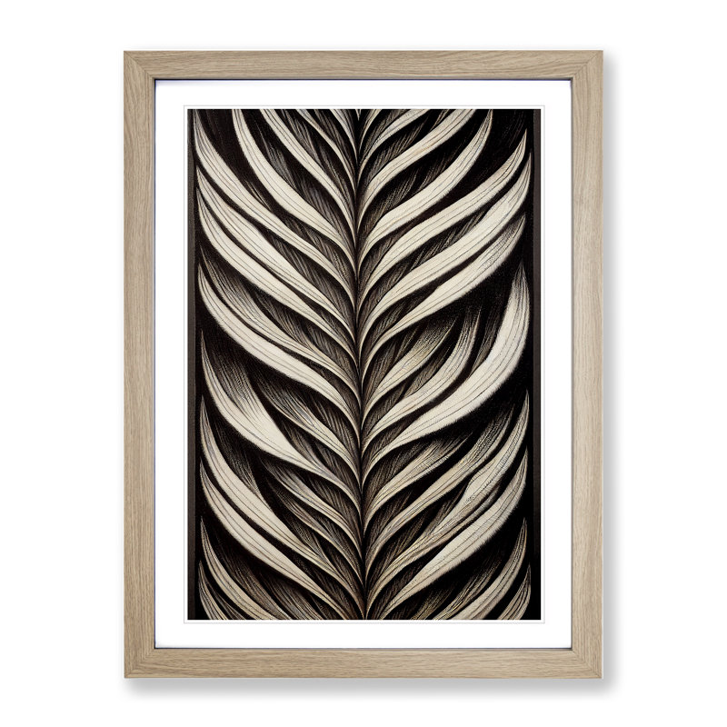 Traditional Feather - Wall Art, 36cm H x 27cm W, Oak Framed, White
