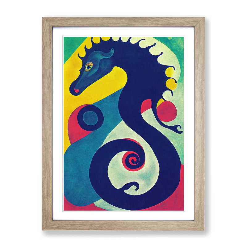 Artful Seahorse - Wall Art, 64cm H x 46cm W x 2cm D, Oak Framed Paper