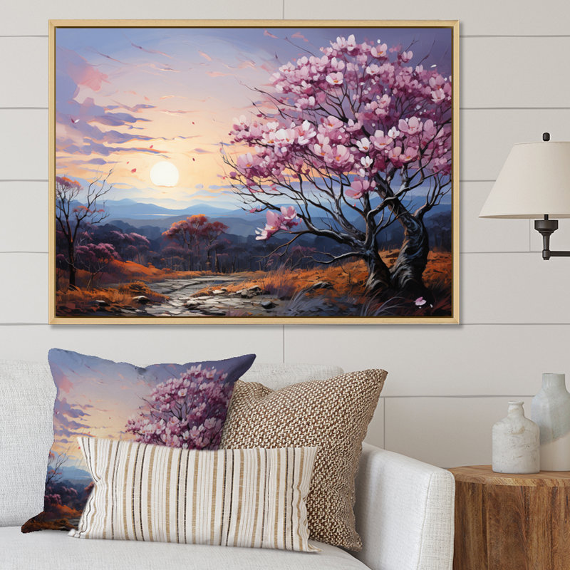 " Pink Grey Magnolias Magnolia Meadow ", Cadre naturel flottant, 34" H x 44" W