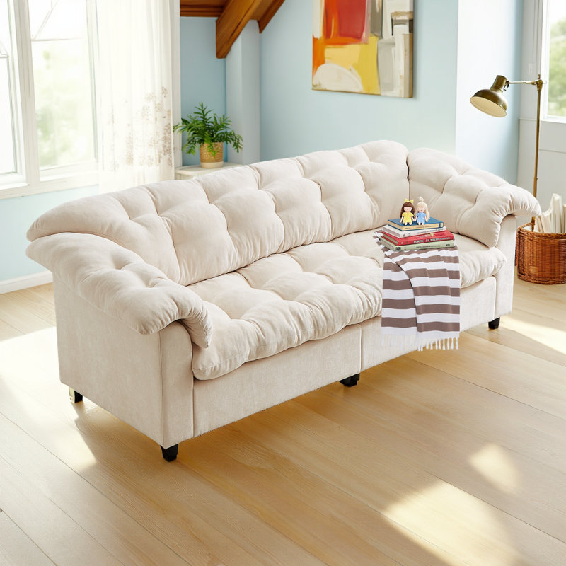 Canapé en chenille 99,2 po avec coussin souple et coussins d'accoudoirs amovibles Cloud, Beige