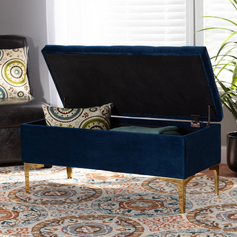 Karlesha Velvet Ottoman, Navy Blue