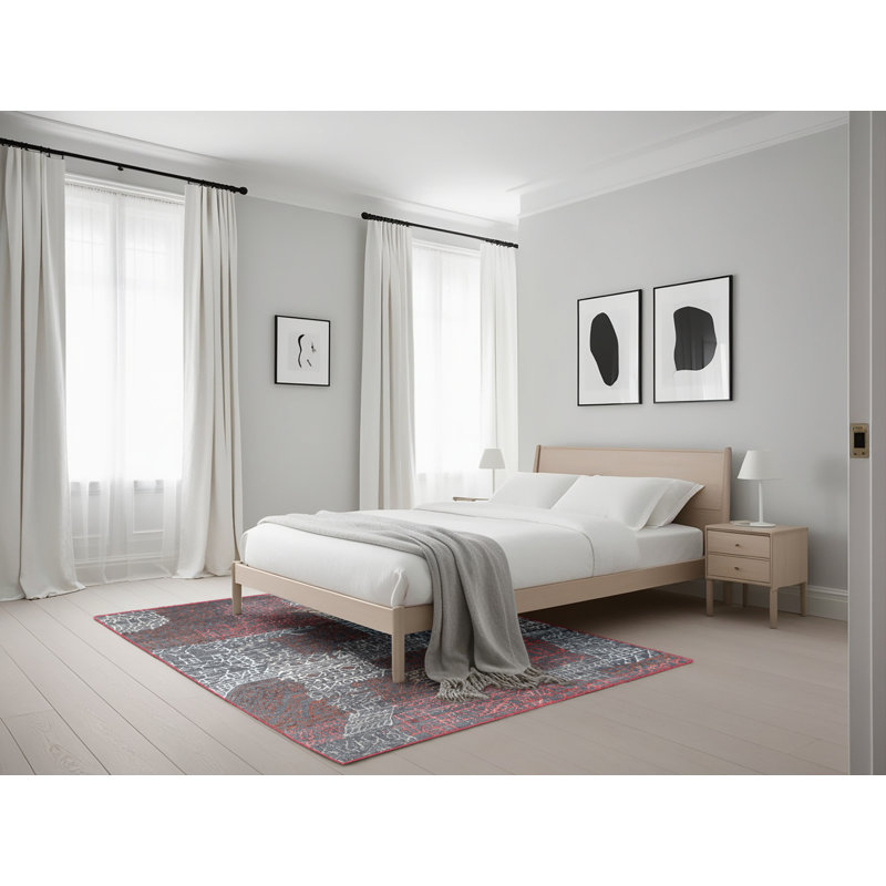 Tapis de zone rouge/gris contemporaine, Rectangle 5 pi x 7 pi