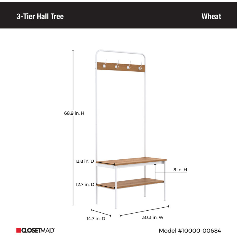White Hall Tree with Storage Bench and Hooks