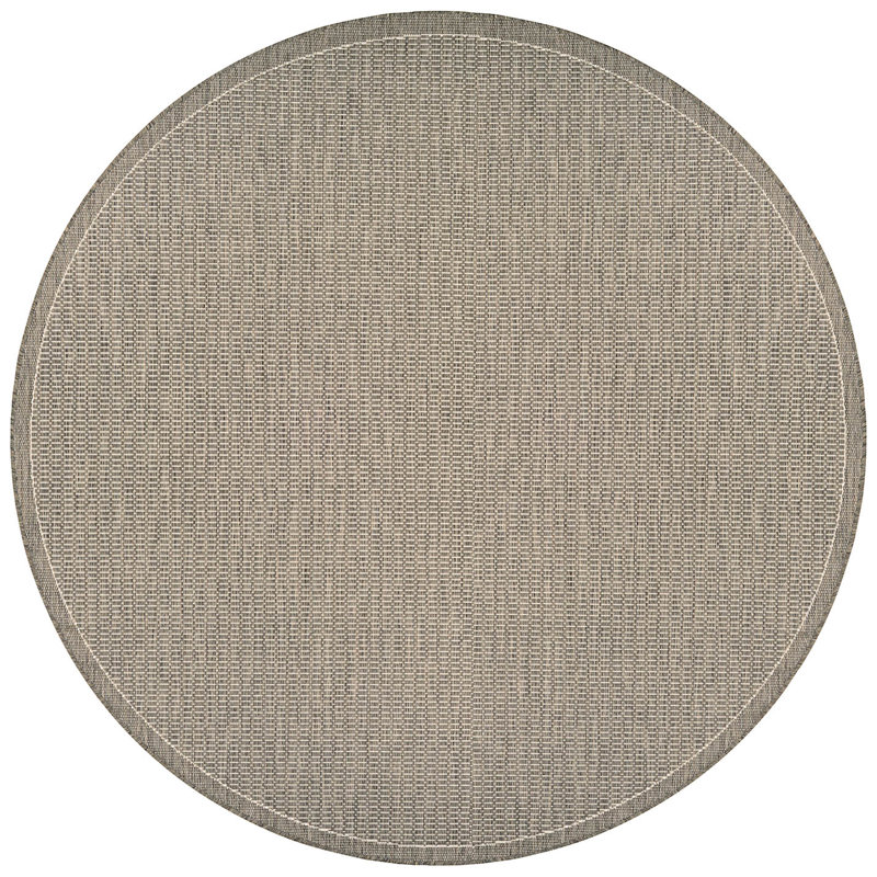 Tapis intérieur / extérieur taupe Sania, Rond 7 pi 6 po, Ivoire / taupe
