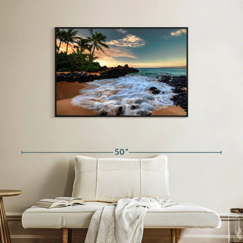 Maui, baie de Makena, Borasisi, Cadre flottant noir, 40 po x 27 po