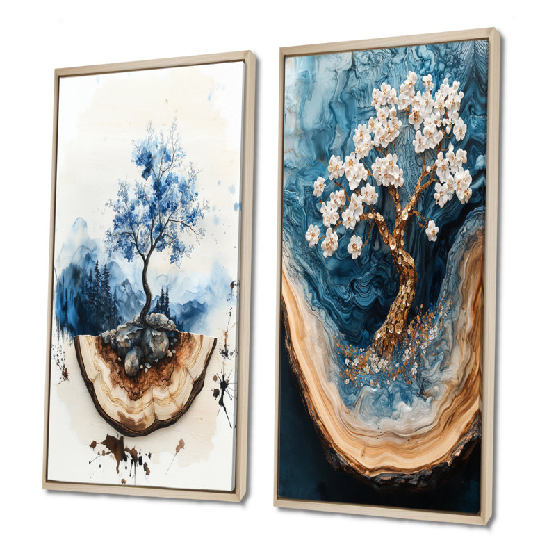 Fleur de cerisier doré, jardin d'hiver, beauté I - Collection d'art floral sur toile 2 pièces, H 32 po x l 33 po